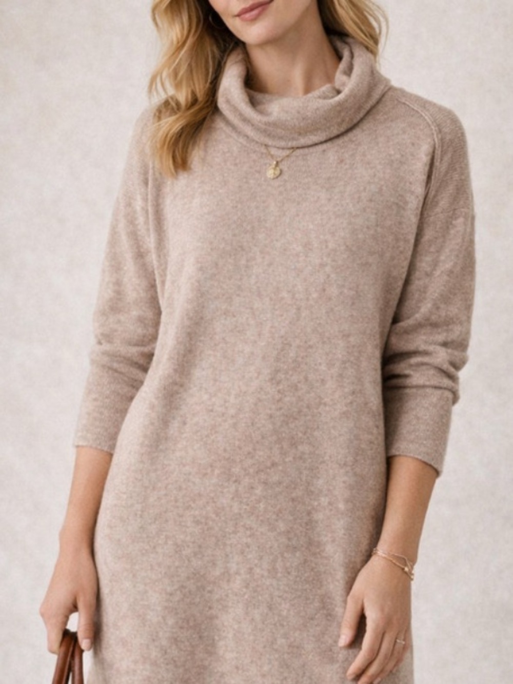 MONROW PUTE CASHMERE TUNIC MINI SWEATER DRESS